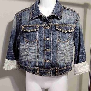 Women's Blue Denim Jacket with Stud Accents